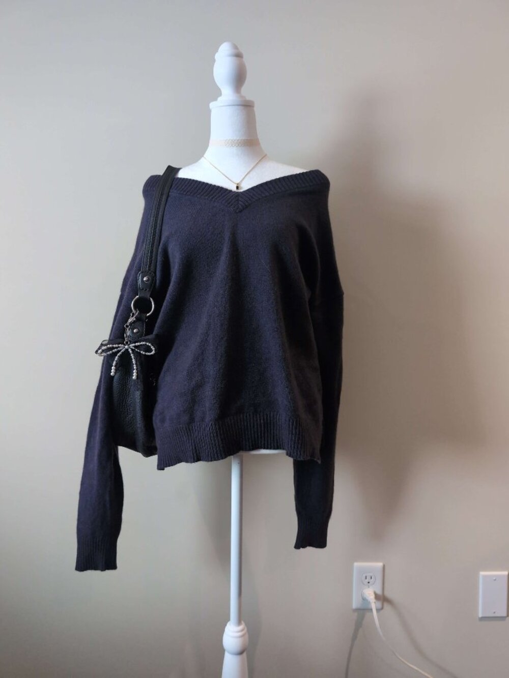 Frank and Oak Dark Purple 100% Yak and Merino Wool V-Neck Sweater